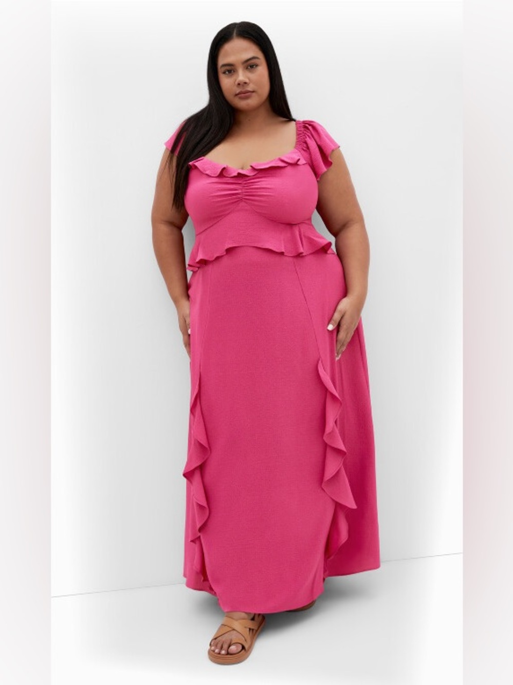 City Chic frill fee Pink Ruffle Maxi Dress 18W NWT